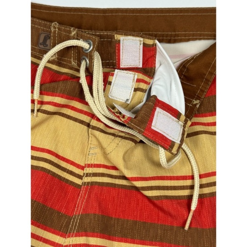 Santa Cruz Board Shorts Mens 36 Brown Red Tan Stripe Surf Swim Trunks Skate‎ - Picture 10 of 16